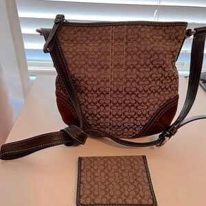 Coach Vintage Signature Jacquard Sued Leather Mini Cross Body with Wallet.